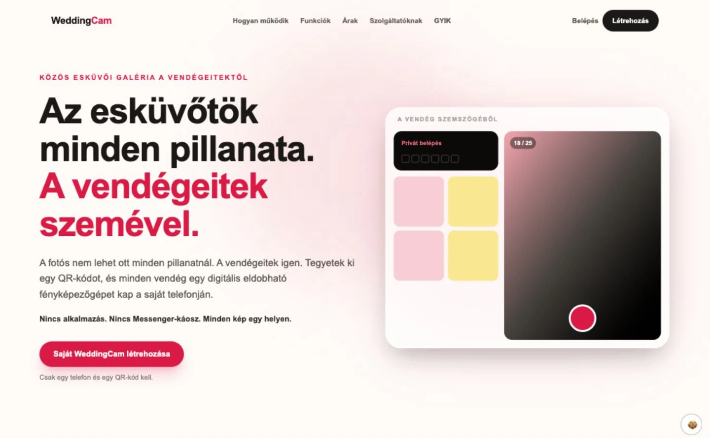 WeddingCam valódi weboldala laptopon bemutatva